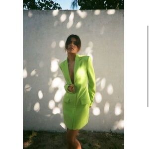 NWT ZARA lime green long blazer dress Y2K neon blogger